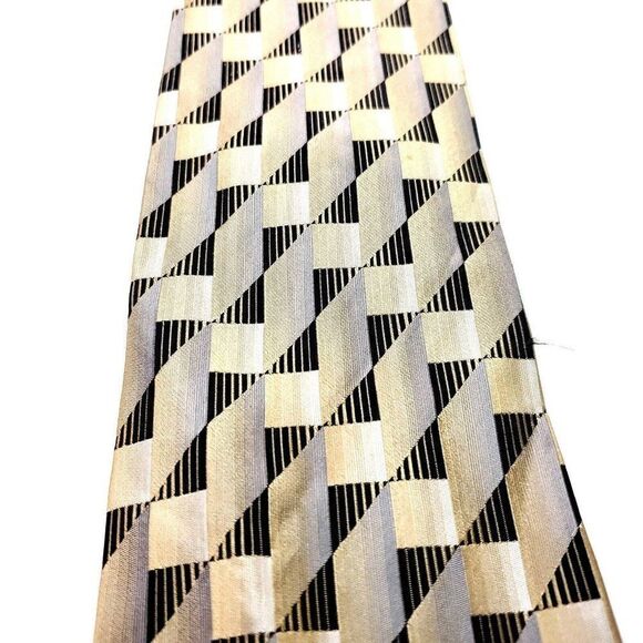 Pavone Silk Tie‎ Woven Yellow Brown Italy - Picture 2 of 6